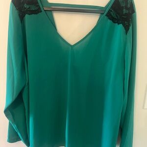 Eloquii Teal Top with Black Lace Shoulders